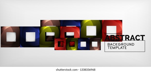 Abstract geometric background. Glossy square shapes composition on grey, minimalistic style template with copyspace. Vector design
