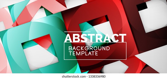 Abstract geometric background. Glossy square shapes composition on grey, minimalistic style template with copyspace. Vector design