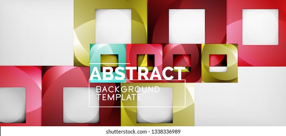 Abstract geometric background. Glossy square shapes composition on grey, minimalistic style template with copyspace. Vector design