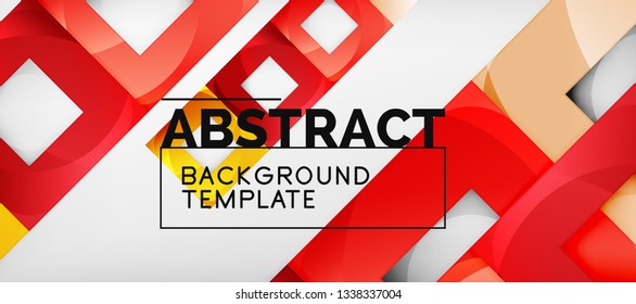 Abstract geometric background. Glossy square shapes composition on grey, minimalistic style template with copyspace. Vector design