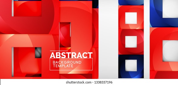 Abstract geometric background. Glossy square shapes composition on grey, minimalistic style template with copyspace. Vector design