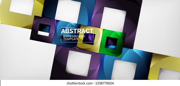 Abstract geometric background. Glossy square shapes composition on grey, minimalistic style template with copyspace. Vector design