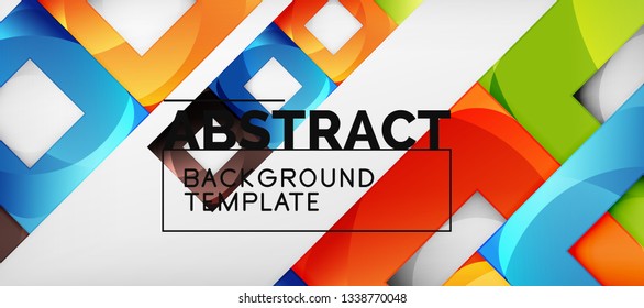 Abstract geometric background. Glossy square shapes composition on grey, minimalistic style template with copyspace. Vector design