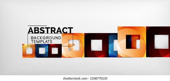 Abstract geometric background. Glossy square shapes composition on grey, minimalistic style template with copyspace. Vector design