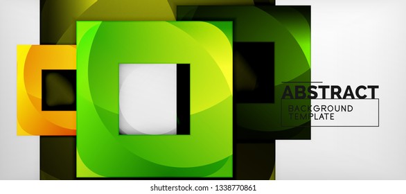 Abstract geometric background. Glossy square shapes composition on grey, minimalistic style template with copyspace. Vector design