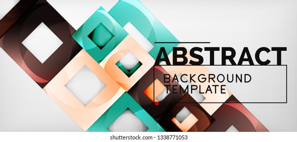 Fondo geométrico abstracto. Composición de formas cuadradas brillantes sobre una plantilla de estilo gris y minimalista con espacio de copia. Diseño de vectores