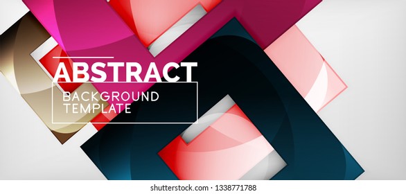 Abstract geometric background. Glossy square shapes composition on grey, minimalistic style template with copyspace. Vector design