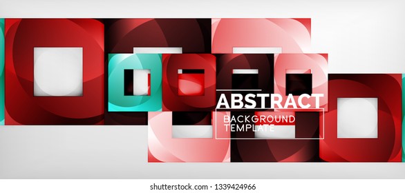 Abstract geometric background. Glossy square shapes composition on grey, minimalistic style template with copyspace. Vector design