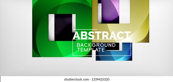 Abstract geometric background. Glossy square shapes composition on grey, minimalistic style template with copyspace. Vector design
