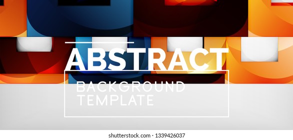 Abstract geometric background. Glossy square shapes composition on grey, minimalistic style template with copyspace. Vector design