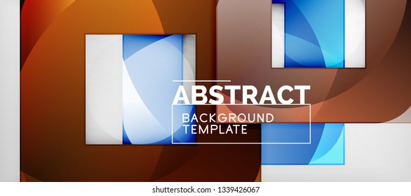 Abstract geometric background. Glossy square shapes composition on grey, minimalistic style template with copyspace. Vector design