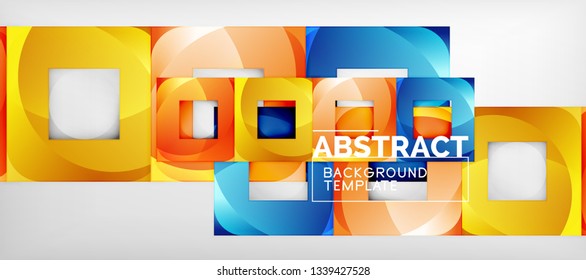 Abstract geometric background. Glossy square shapes composition on grey, minimalistic style template with copyspace. Vector design