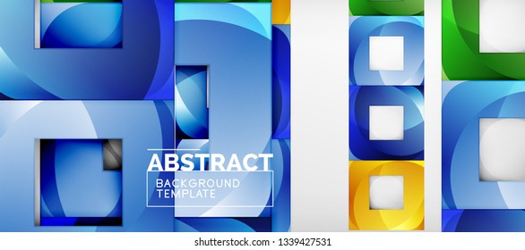 Abstract geometric background. Glossy square shapes composition on grey, minimalistic style template with copyspace. Vector design