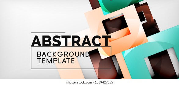 Abstract geometric background. Glossy square shapes composition on grey, minimalistic style template with copyspace. Vector design