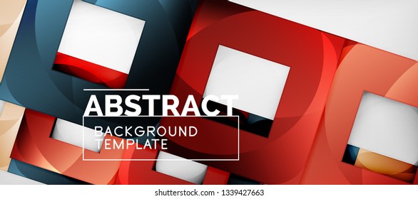 Abstract geometric background. Glossy square shapes composition on grey, minimalistic style template with copyspace. Vector design