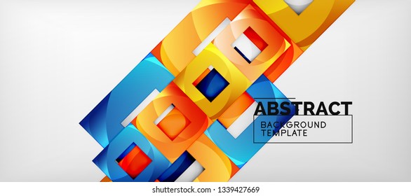 Abstract geometric background. Glossy square shapes composition on grey, minimalistic style template with copyspace. Vector design