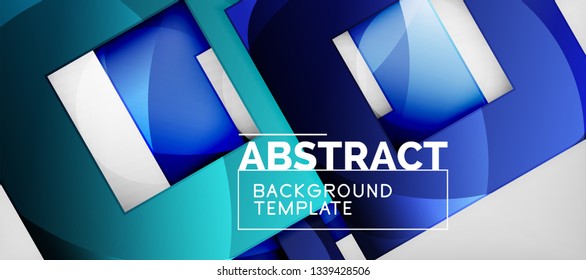 Fondo geométrico abstracto. Composición de formas cuadradas brillantes sobre una plantilla de estilo gris y minimalista con espacio de copia. Diseño de vectores