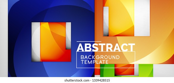 Fondo geométrico abstracto. Composición de formas cuadradas brillantes sobre una plantilla de estilo gris y minimalista con espacio de copia. Diseño de vectores