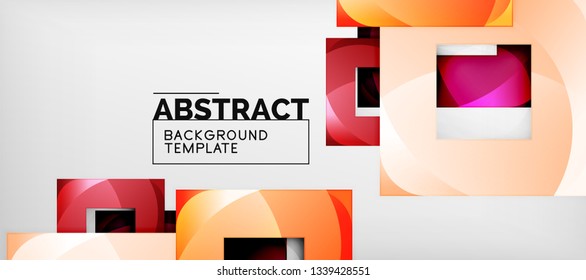 Fondo geométrico abstracto. Composición de formas cuadradas brillantes sobre una plantilla de estilo gris y minimalista con espacio de copia. Diseño de vectores