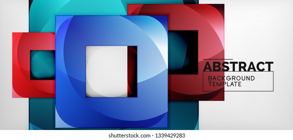 Fondo geométrico abstracto. Composición de formas cuadradas brillantes sobre una plantilla de estilo gris y minimalista con espacio de copia. Diseño de vectores