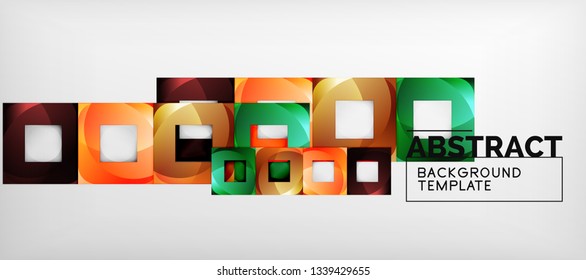 Abstract geometric background. Glossy square shapes composition on grey, minimalistic style template with copyspace. Vector design