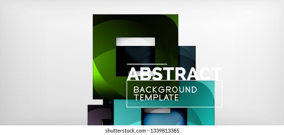 Abstract geometric background. Glossy square shapes composition on grey, minimalistic style template with copyspace. Vector design