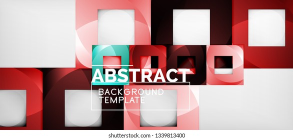 Abstract geometric background. Glossy square shapes composition on grey, minimalistic style template with copyspace. Vector design