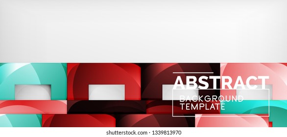 Abstract geometric background. Glossy square shapes composition on grey, minimalistic style template with copyspace. Vector design