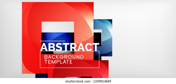 Fondo geométrico abstracto. Composición de formas cuadradas brillantes sobre una plantilla de estilo gris y minimalista con espacio de copia. Diseño de vectores