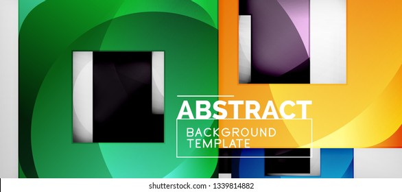 Abstract geometric background. Glossy square shapes composition on grey, minimalistic style template with copyspace. Vector design