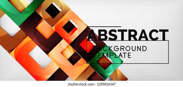 Abstract geometric background. Glossy square shapes composition on grey, minimalistic style template with copyspace. Vector design