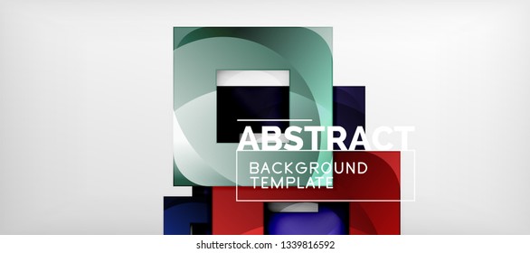 Abstract geometric background. Glossy square shapes composition on grey, minimalistic style template with copyspace. Vector design