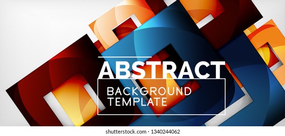 Fondo geométrico abstracto. Composición de formas cuadradas brillantes sobre una plantilla de estilo gris y minimalista con espacio de copia. Diseño de vectores
