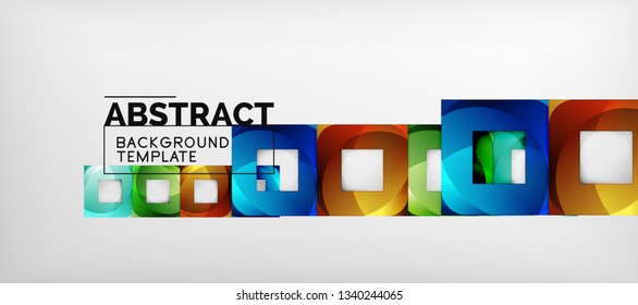 Abstract geometric background. Glossy square shapes composition on grey, minimalistic style template with copyspace. Vector design