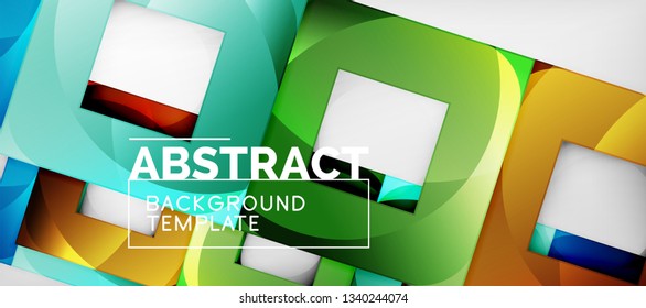 Abstract geometric background. Glossy square shapes composition on grey, minimalistic style template with copyspace. Vector design