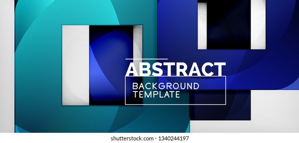 Abstract geometric background. Glossy square shapes composition on grey, minimalistic style template with copyspace. Vector design