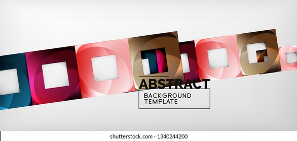 Abstract geometric background. Glossy square shapes composition on grey, minimalistic style template with copyspace. Vector design