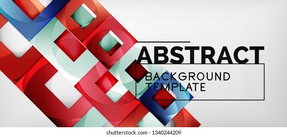 Abstract geometric background. Glossy square shapes composition on grey, minimalistic style template with copyspace. Vector design