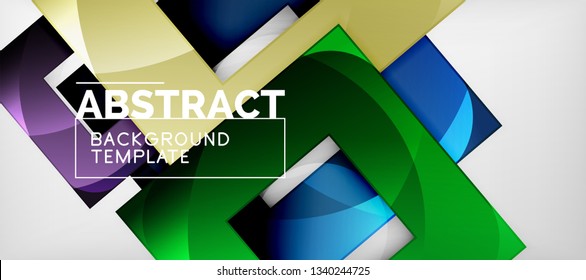 Abstract geometric background. Glossy square shapes composition on grey, minimalistic style template with copyspace. Vector design