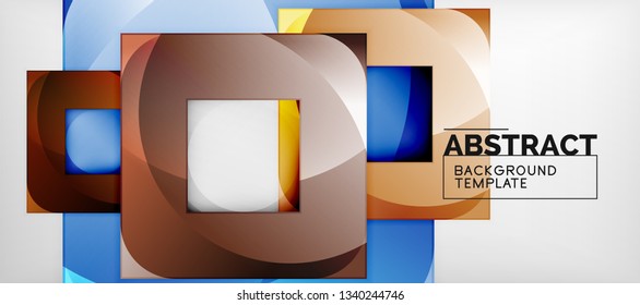 Abstract geometric background. Glossy square shapes composition on grey, minimalistic style template with copyspace. Vector design