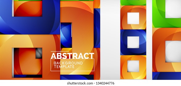 Abstract geometric background. Glossy square shapes composition on grey, minimalistic style template with copyspace. Vector design