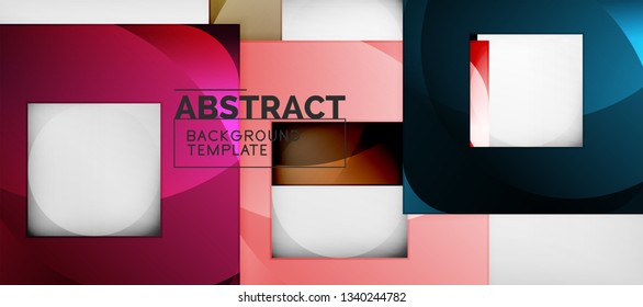 Abstract geometric background. Glossy square shapes composition on grey, minimalistic style template with copyspace. Vector design