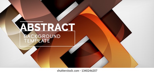 Abstract geometric background. Glossy square shapes composition on grey, minimalistic style template with copyspace. Vector design