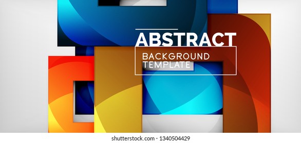 Abstract geometric background. Glossy square shapes composition on grey, minimalistic style template with copyspace. Vector design