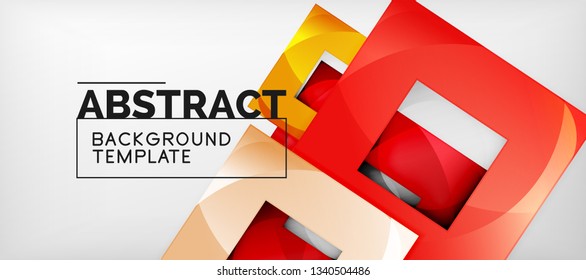 Abstract geometric background. Glossy square shapes composition on grey, minimalistic style template with copyspace. Vector design