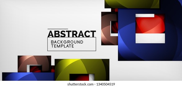 Fondo geométrico abstracto. Composición de formas cuadradas brillantes sobre una plantilla de estilo gris y minimalista con espacio de copia. Diseño de vectores