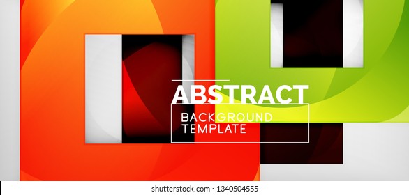 Abstract geometric background. Glossy square shapes composition on grey, minimalistic style template with copyspace. Vector design
