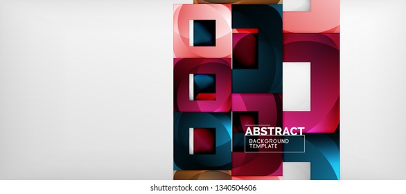 Fondo geométrico abstracto. Composición de formas cuadradas brillantes sobre una plantilla de estilo gris y minimalista con espacio de copia. Diseño de vectores