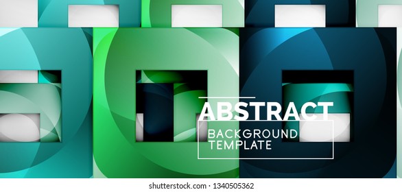 Fondo geométrico abstracto. Composición de formas cuadradas brillantes sobre una plantilla de estilo gris y minimalista con espacio de copia. Diseño de vectores