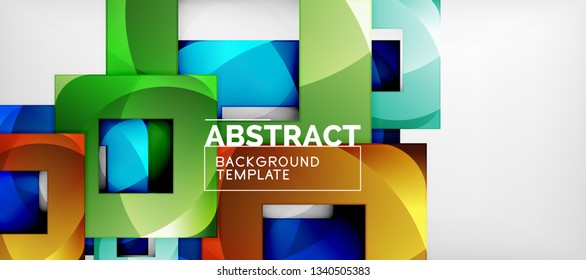 Abstract geometric background. Glossy square shapes composition on grey, minimalistic style template with copyspace. Vector design